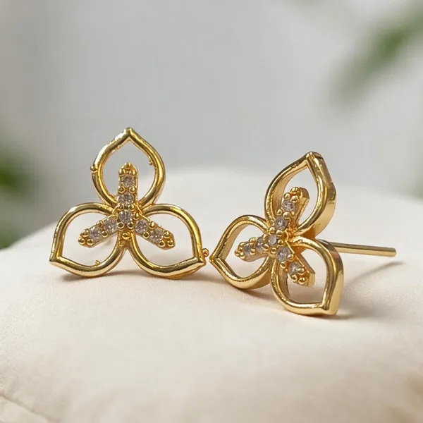 Gold_Tone_Floral_Stud_Earrings_For_Women