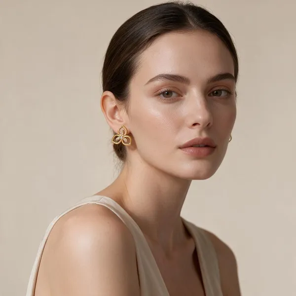 Gold_Tone_Floral_Stud_Earrings_For_Women