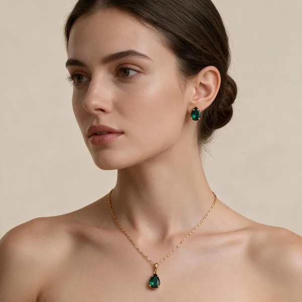 Gold_Tone_Green_Stone_Necklace_And_Earrings_Set_For_Women