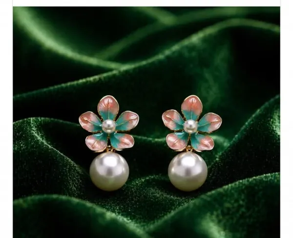 Pink_Floral_Pearl_Drop_Earrings_for_Women