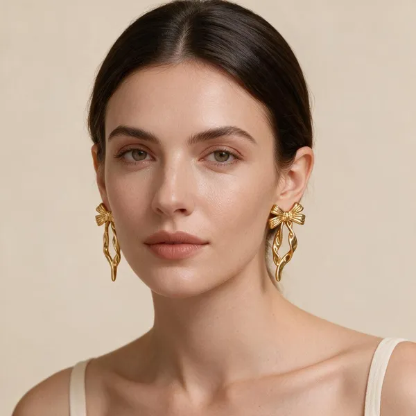 Gold_Tone_Bow_Drop_Earrings_For_Women