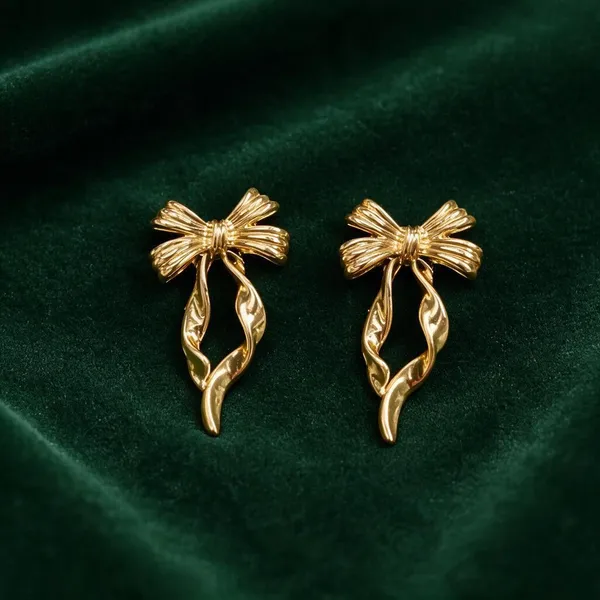Gold_Tone_Bow_Drop_Earrings_For_Women
