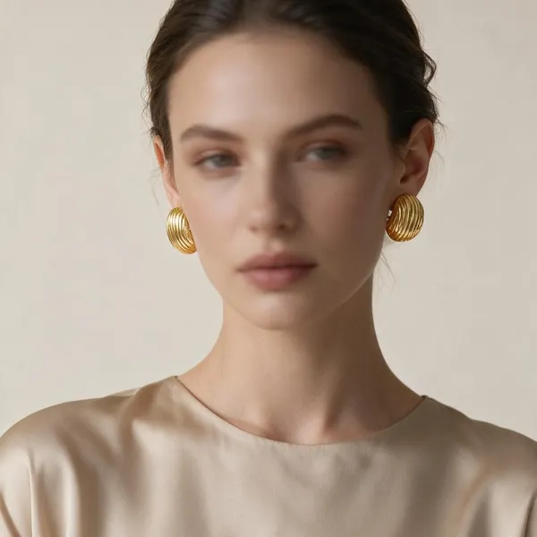 Gold_Tone_Ribbed_Stud_Earrings_For_Women