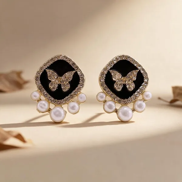 Black_Butterfly_Pearl_Drop_Earrings_For_Women