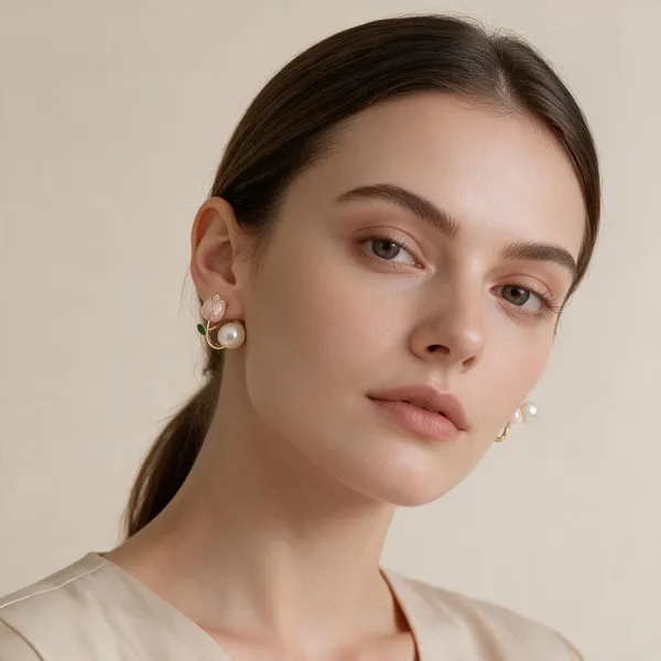 Pink_Floral_Pearl_Stud_Earrings_For_Women