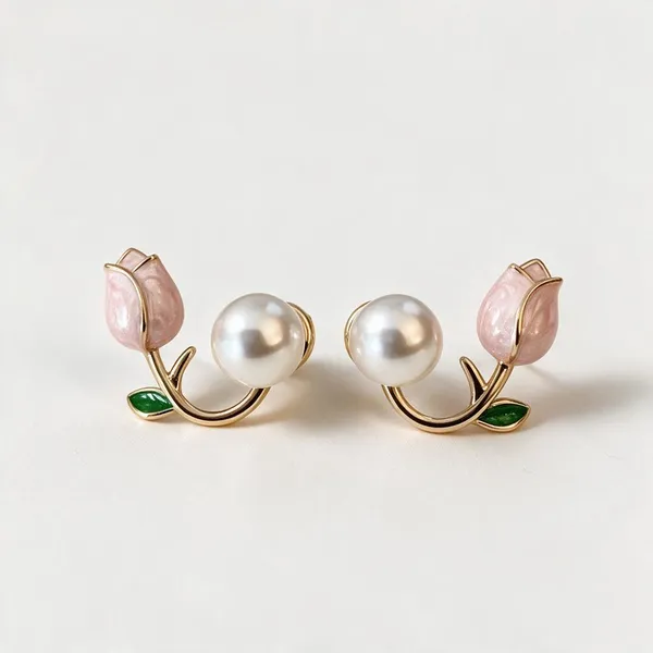 Pink_Floral_Pearl_Stud_Earrings_For_Women