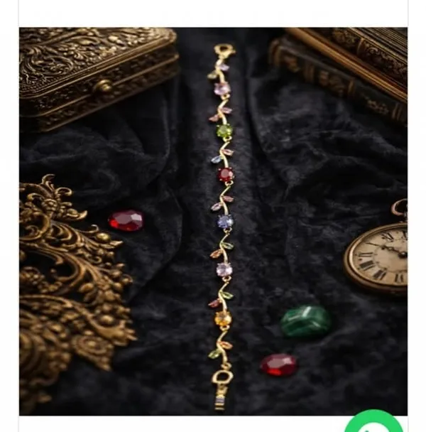 Gold-Tone_Multicolour_Stone_Leaf_Bracelet_for_Women