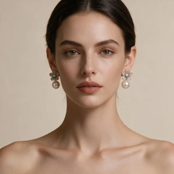 Pink_Floral_Pearl_Drop_Earrings_For_Women