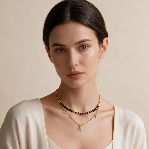 Black_Beaded_Gold_Tone_Layered_Necklace_For_Women