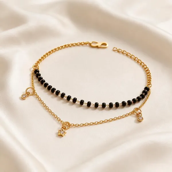 Black_Beaded_Gold_Tone_Layered_Necklace_For_Women