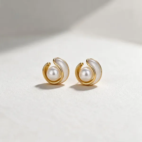 Gold_Tone_Pearl_Stud_Earrings_For_Women
