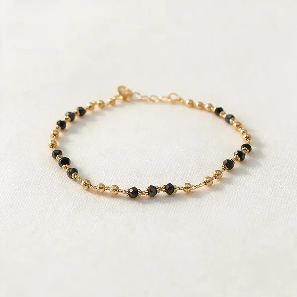 Gold_Tone_Black_Beaded_Bracelet_For_Women
