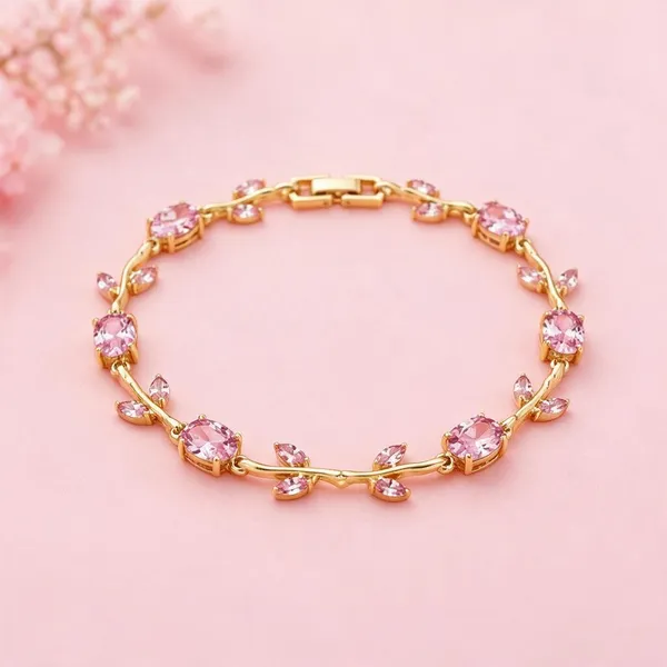 Gold_Tone_Pink_Stone_Bracelet_For_Women