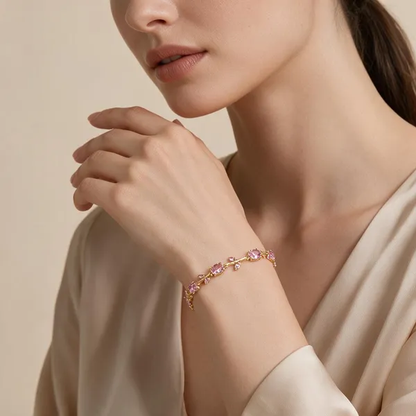 Gold_Tone_Pink_Stone_Bracelet_For_Women