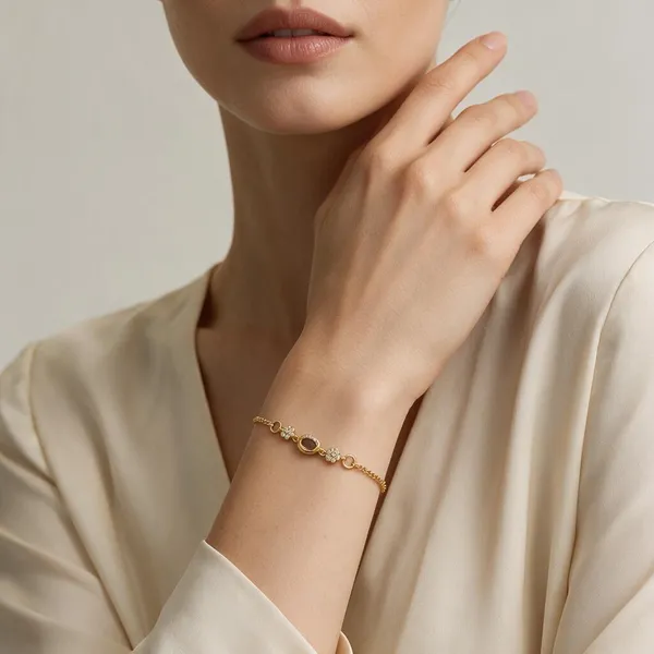 Gold_Tone_Floral_Chain_Bracelet_For_Women