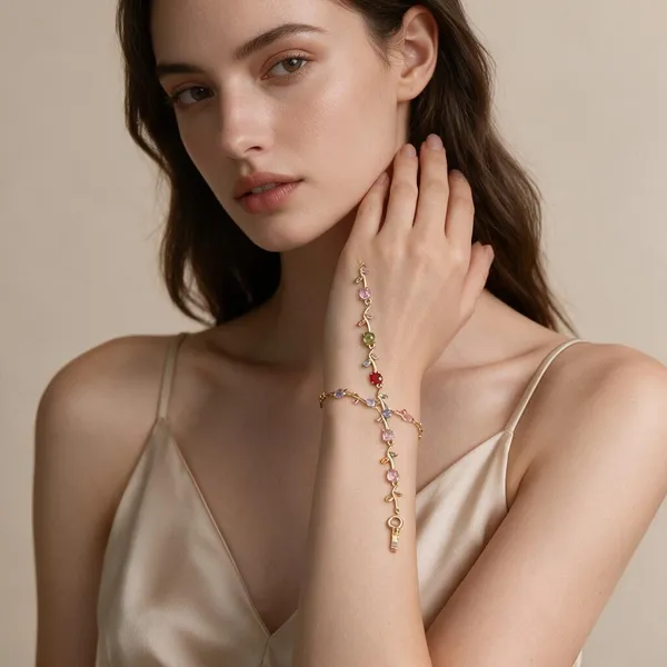 Gold_Tone_Multicolour_Stone_Leaf_Bracelet_For_Women