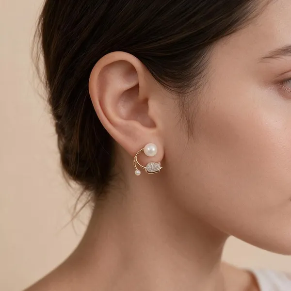 Gold_Tone_Pearl_Double_Hoop_Earrings_For_Women