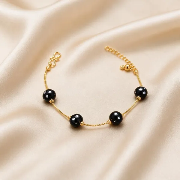 Gold_Tone_Black_Beaded_Bracelet_For_Women