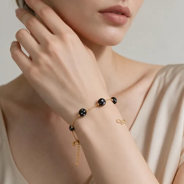 Gold_Tone_Black_Beaded_Bracelet_For_Women