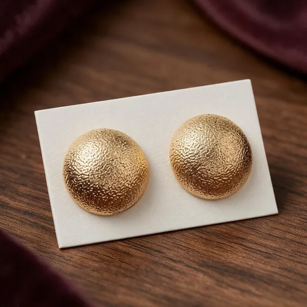 Gold_Tone_Textured_Round_Stud_Earrings_For_Women
