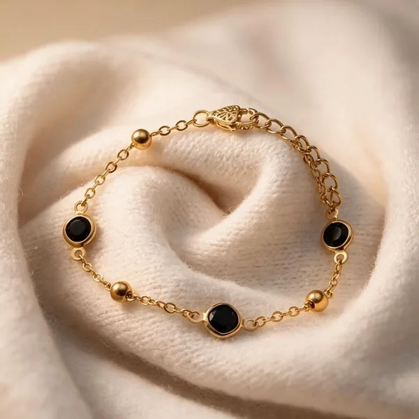 Gold_Tone_Black_Beaded_Bracelet_For_Women