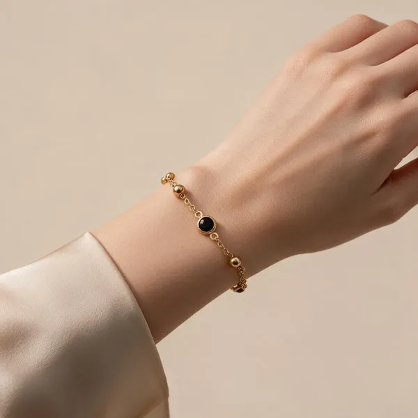Gold_Tone_Black_Beaded_Bracelet_For_Women