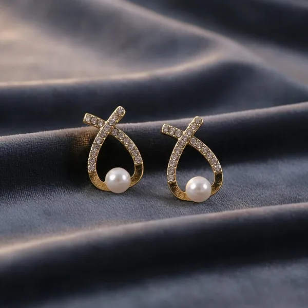 Gold_Tone_Pearl_Stud_Earrings_For_Women