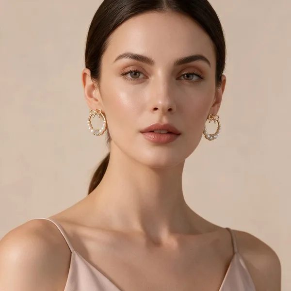 Gold_Tone_Pearl_Bow_Hoop_Earrings_For_Women