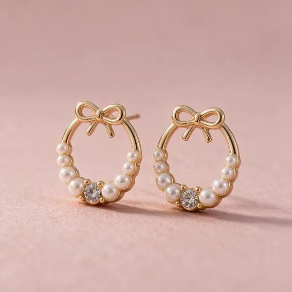 Gold_Tone_Pearl_Bow_Hoop_Earrings_For_Women