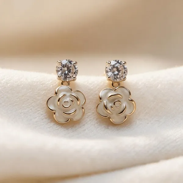 Gold_Tone_Floral_Stud_Earrings_For_Women