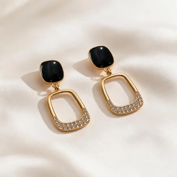 Black_Gold_Tone_Geometric_Drop_Earrings_For_Women