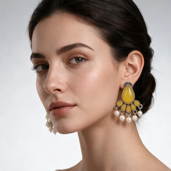 Yellow_Stainless_Steel_Chandelier_Earrings_For_Women