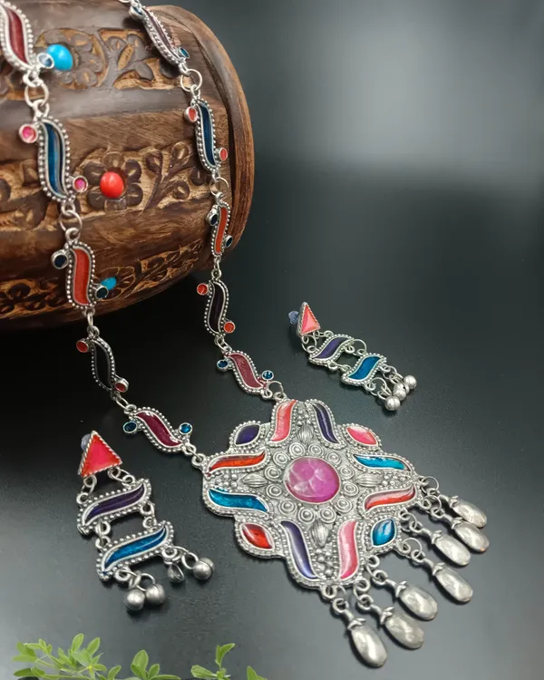 Oxidise_Afgani_Multicolor_Long_Necklace
