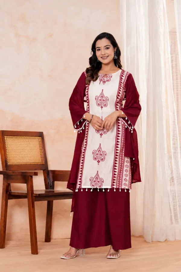 Maroon_Printed_Straight_Kurta_Set_For_Women