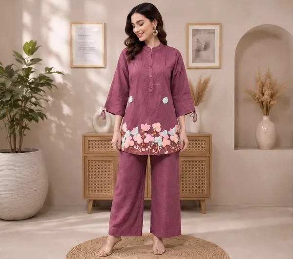 Mauve_Relaxed_Fit_Floral_Hem_Co_Ord_Set_For_Women