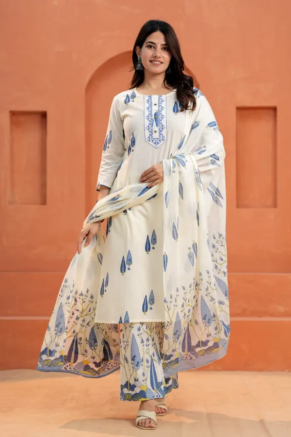 Cream_Printed_Cotton_Straight_Kurta_Pant_Dupatta_Set_For_Women