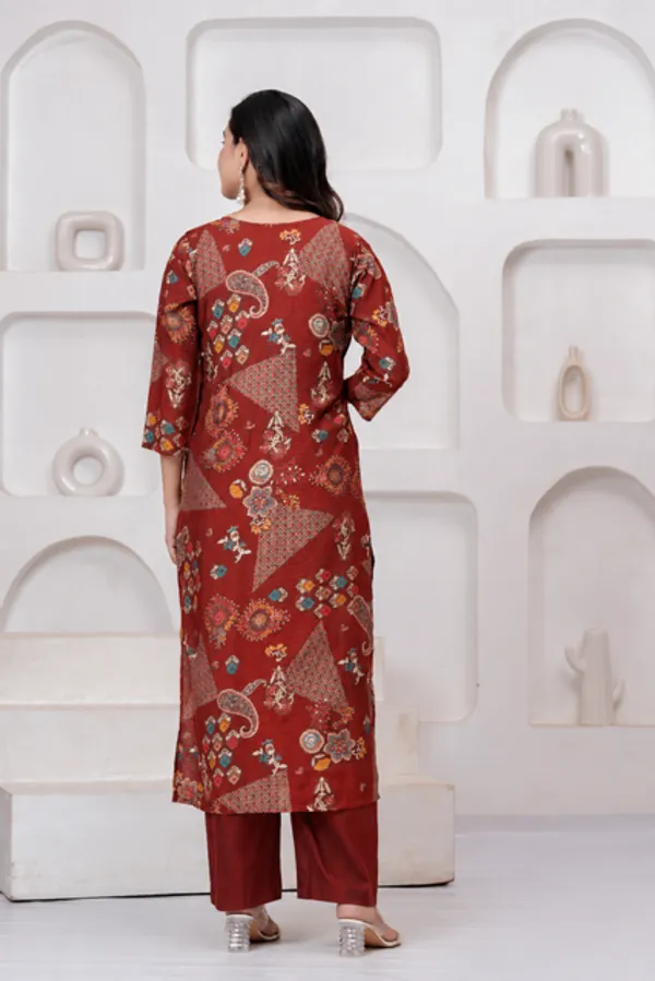 Maroon_Printed_Kurta_Set_For_Women