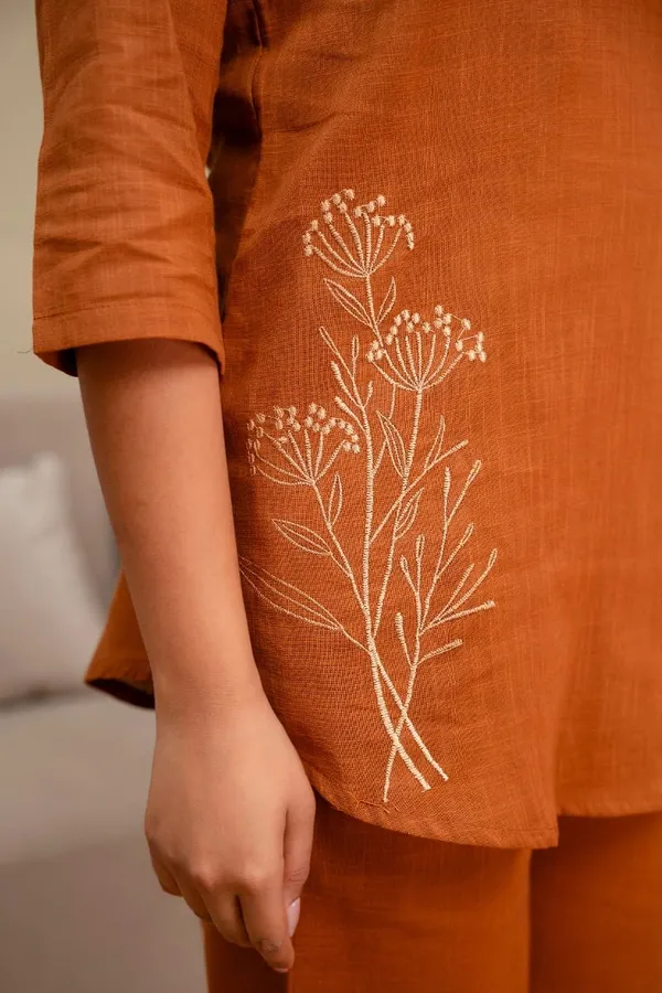 Rust_Embroidered_Kurta_Set_For_Women