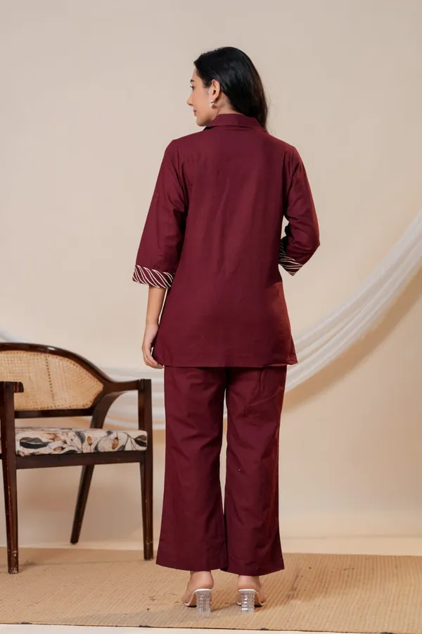 Maroon_Floral_Embroidered_Shirt_Style_Co_Ord_Set_For_Women
