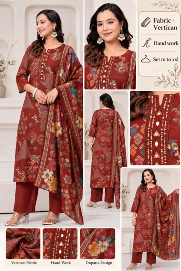 Maroon_Printed_Kurta_Set_For_Women