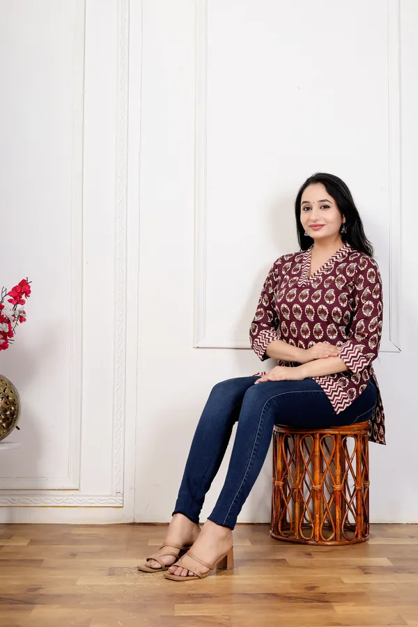 Navy_Printed_Flared_Kurti_For_Women