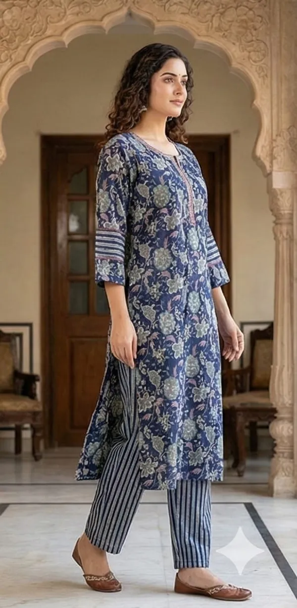 Blue_Printed_Cotton_Straight_Kurta_Pant_Dupatta_Set_For_Women