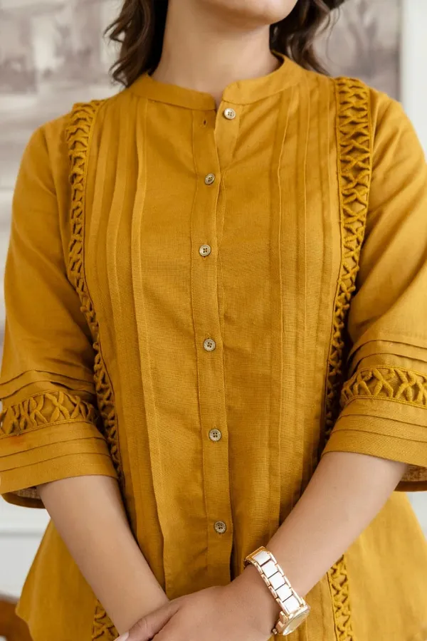 Mustard_Embroidered_Kurta_Set_For_Women