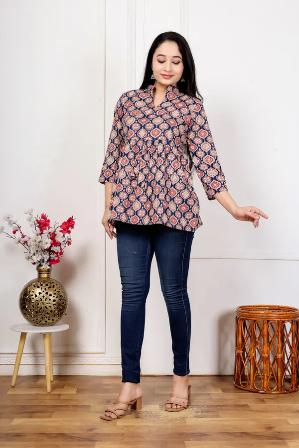 Navy_Printed_Flared_Kurti_For_Women