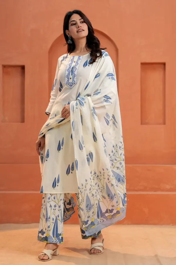 Cream_Printed_Cotton_Straight_Kurta_Pant_Dupatta_Set_For_Women