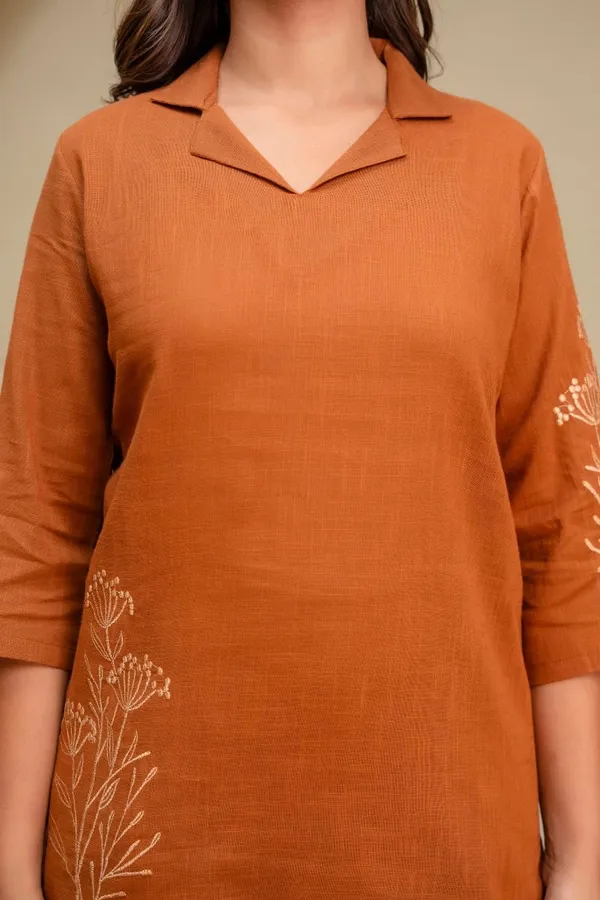 Rust_Embroidered_Kurta_Set_For_Women