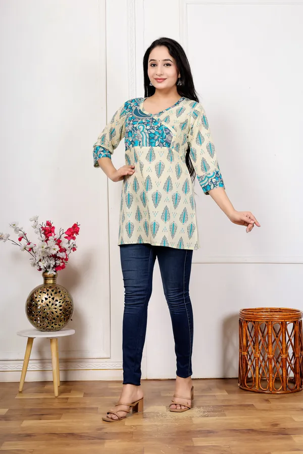 Cream_Printed_Straight_Kurti_For_Women