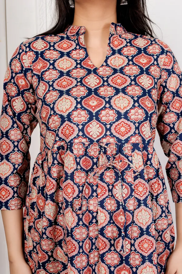 Navy_Printed_Flared_Kurti_For_Women