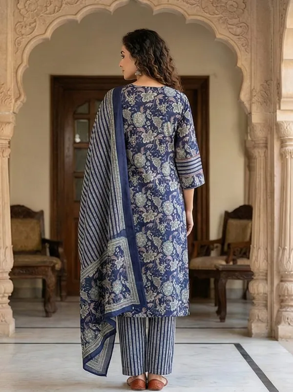 Blue_Printed_Cotton_Straight_Kurta_Pant_Dupatta_Set_For_Women