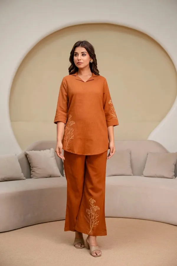 Rust_Embroidered_Kurta_Set_For_Women